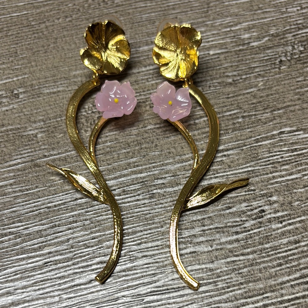 Gold and Pink Floral Earrings